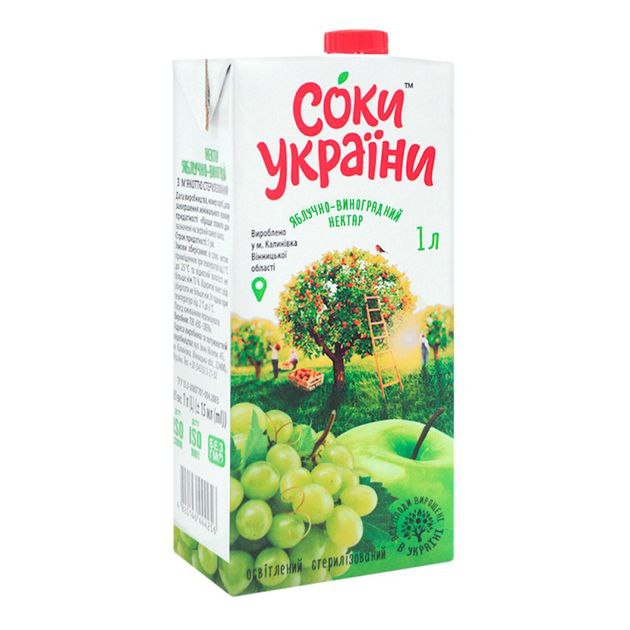 Нектар яблучно-виноградний освітлений Соки України 1л